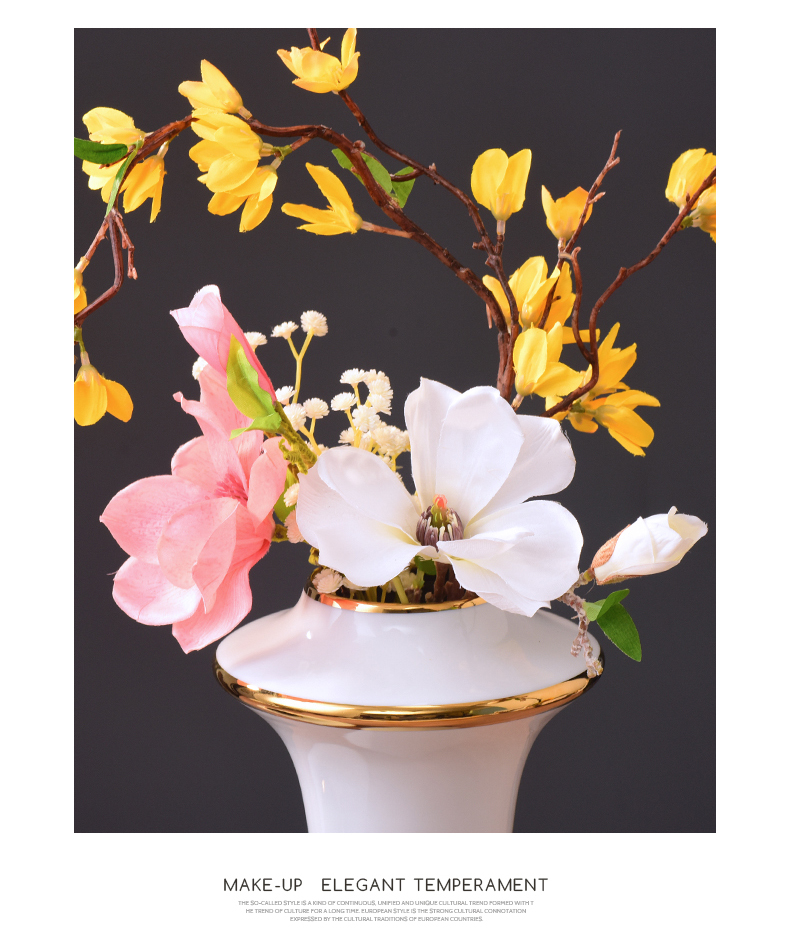 Jingdezhen gold - plated flying saucer ceramic vases, dried flowers, flower arrangement of new Chinese style household decorative furnishing articles of I and contracted