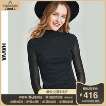 HAVVA2021 autumn new black mesh base shirt T-shirt women long sleeve tight inner top T43020