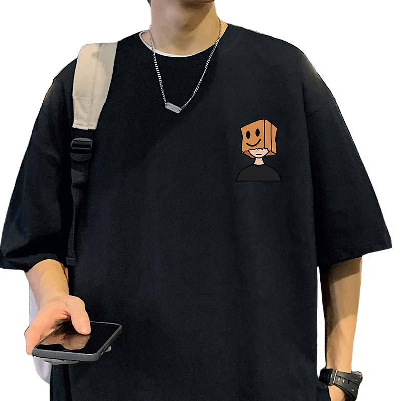 纯棉宽松短袖T恤男夏季2025新款卡通半袖港风chic潮牌男生体恤衫