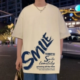 Хлопковая брендовая футболка с коротким рукавом, короткий рукав, оверсайз, в американском стиле