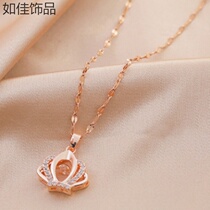 2022 Han Fans new light and luxurious rose gold crown inlaid with lock bone chain personality tide net red gilded plated necklace