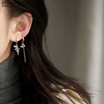 s925 silver small pixie asymmetrical earrings female flower fairy ear buckle retro Thai silver temperament personality net red earrings