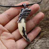 Inlaid real black dog teeth Tooth pendant Sterling Silver Mace bag Silver Mens necklace jewelry Carry vintage pendant