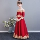 Váy trẻ em Trung Quốc công chúa váy bé gái sườn xám tay dài hoa cô gái biểu diễn piano buổi tối trình diễn trang phục mùa thu đỏ và mùa đông