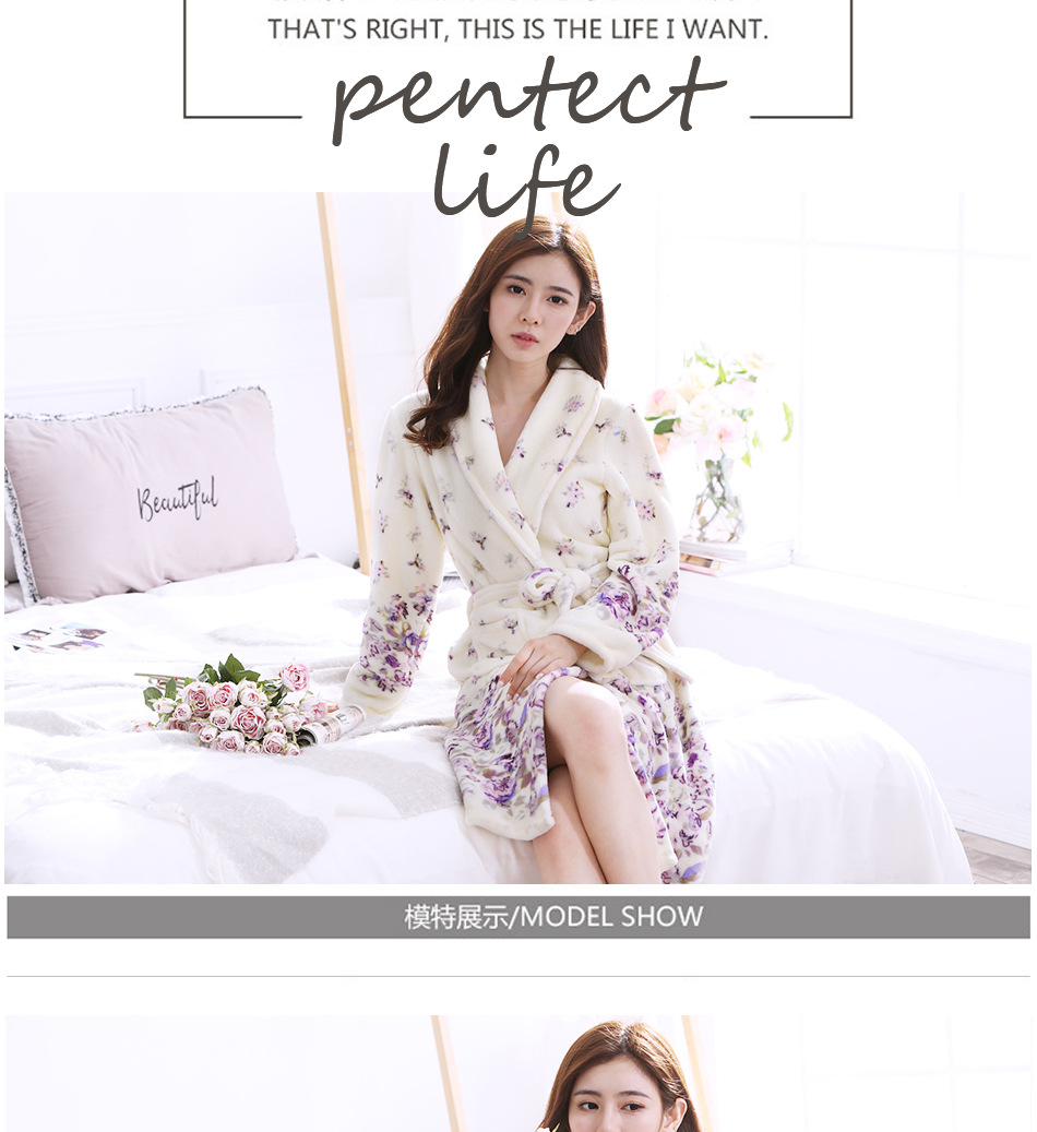 Cặp vợ chồng áo choàng flannel dày áo choàng nam và phụ nữ mùa thu và mùa đông san hô lông cừu đồ ngủ cotton dài tay suối nước nóng đồ ngủ phi bóng