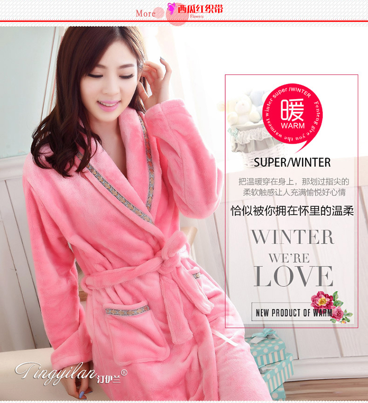 Áo ngủ nam và nữ dày flannel mùa thu và áo choàng mùa đông vài chiếc áo choàng dài bằng lông cừu san hô cotton dài áo choàng tắm đồ ngủ cao cấp