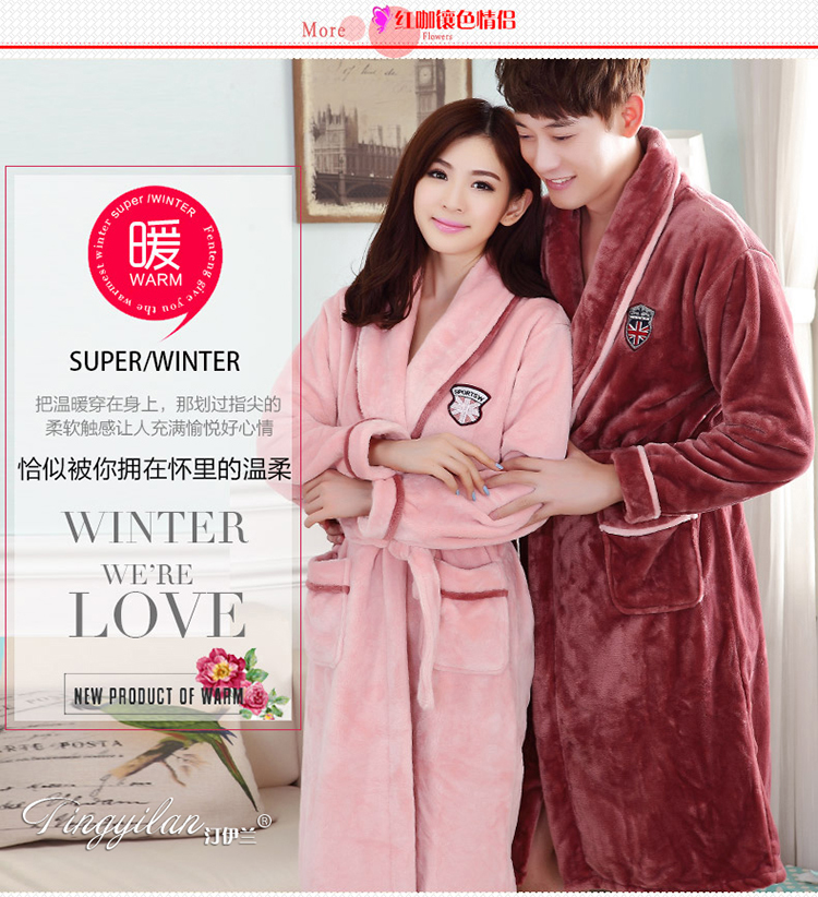 Cặp vợ chồng áo choàng tắm flannel đồ ngủ cotton khách sạn áo choàng nam và nữ mùa đông dày san hô lông cừu đôi áo choàng dài đồ ngủ cặp