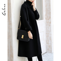 Black double-sided wool coat female 2020 new Korean version of the long over-the-knee wool coat zero cashmere coat female