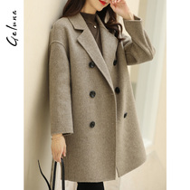 2020 new wool coat womens middle and long Korean version double-sided wool coat womens oat color zero cashmere coat autumn