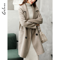 Double-sided wool coat womens long 2020 autumn and winter new herringbone pattern high-end wool coat women are thin