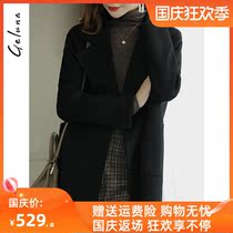 Black double-sided woolen coat women 2021 autumn and winter New long Korean version of Zero cashmere wool woolen coat women thin
