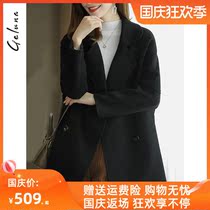 High-end black double-sided woolen coat womens long 2021 autumn and winter New Zero cashmere cocoon wool coat