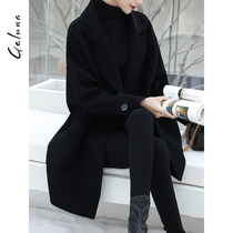 2020 autumn and winter new cocoon-shaped small man medium-long suit collar double-sided wool zero cashmere double-sided coat women are thin