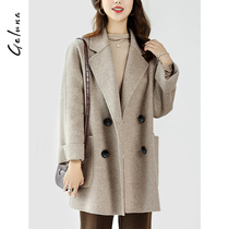 Suit collar double-sided coat womens long 2020 autumn and winter new herringbone pattern zero cashmere coat women