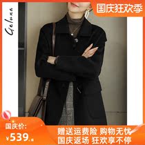 Black horn buckle double-sided woolen coat womens autumn and winter 2021 new small hair woolen coat zero cashmere