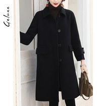 European station double-sided wool coat womens 2020 new Korean version of the long black wool coat zero cashmere womens autumn