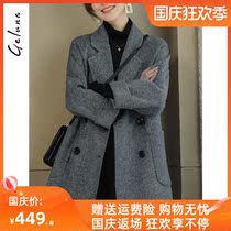Small double-sided woolen coat female 2021 new long herringbone coat zero cashmere coat slim