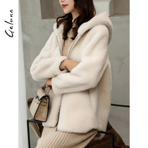 Sheep shearing coat womens long composite fur one-piece coat 2020 new hooded fur coat womens autumn and winter