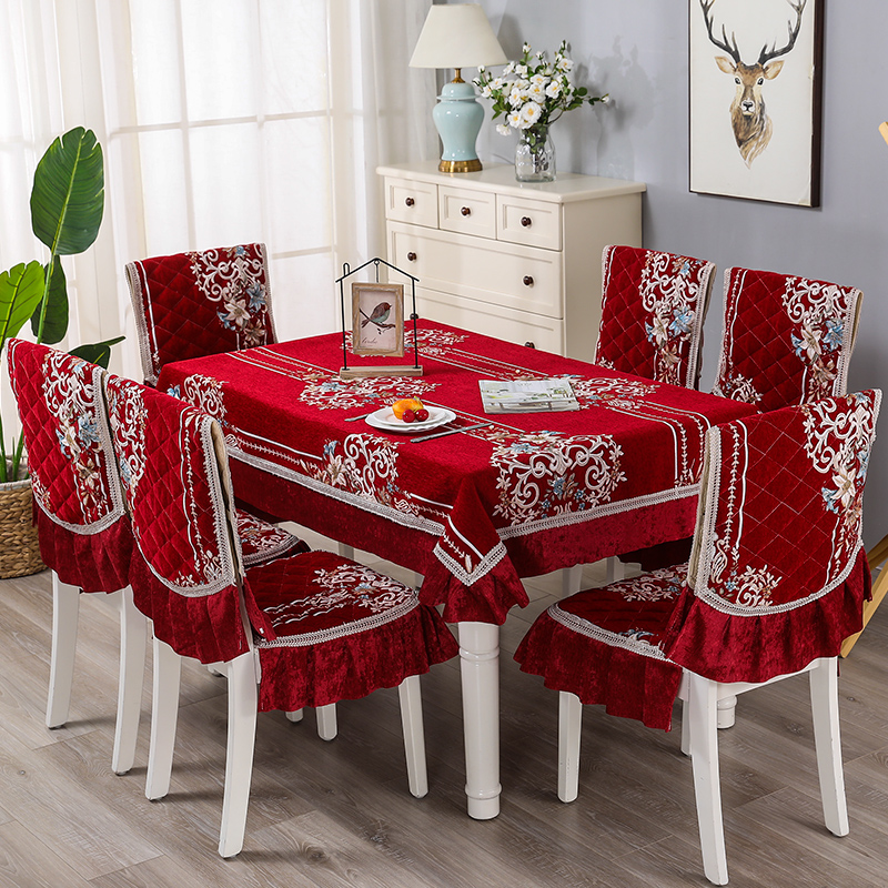 Tablecloth dining table chair cover 2021 new general thickened solid color embroidery high-end household chair cover chair cushion set