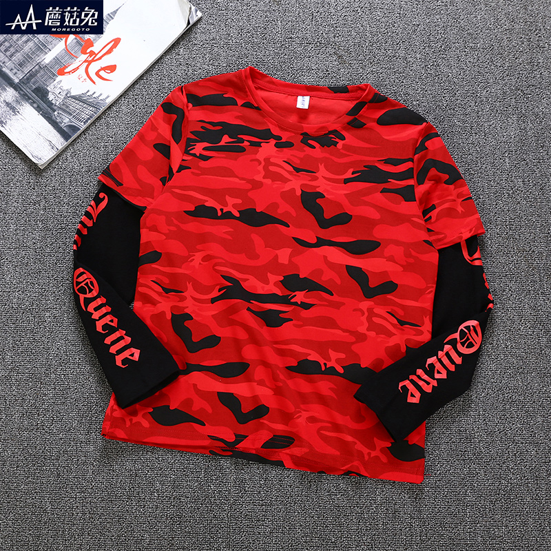 Boys long sleeve T - shirt camouflage thin tops in big boy's autumn clothing 12 - 15 year old fat boy casual shirt