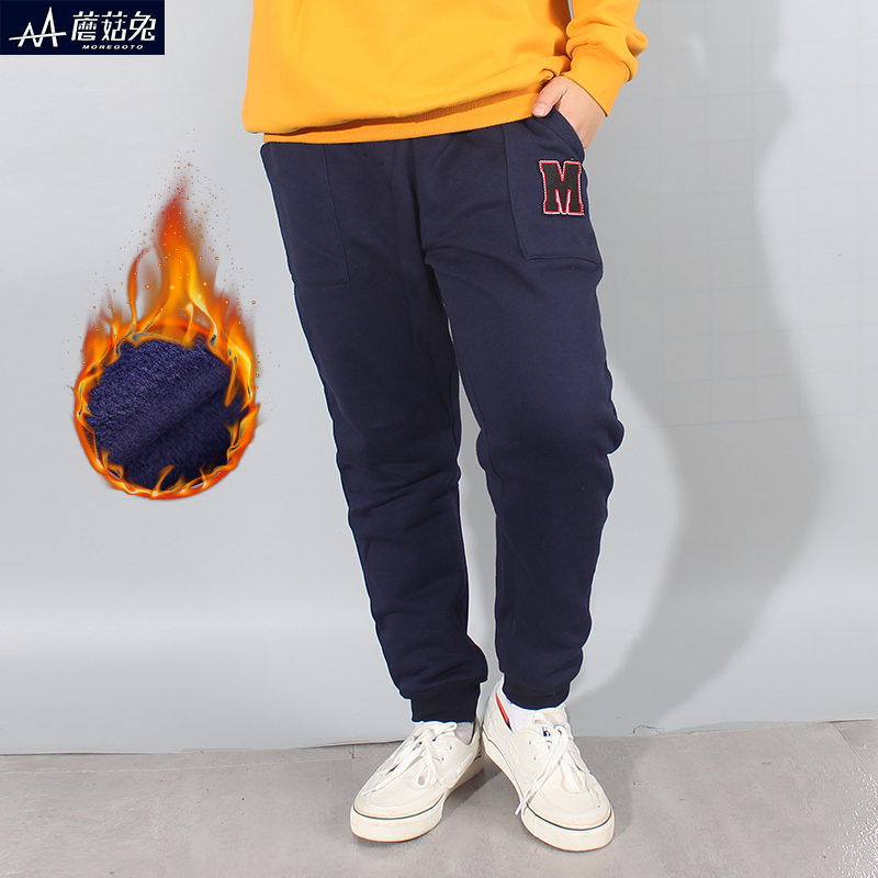 Boys' plus velvet pants winter style middle and big children's loose thickened trousers all-in-one velvet outer wear fat boy plus fertilizer to increase the tide