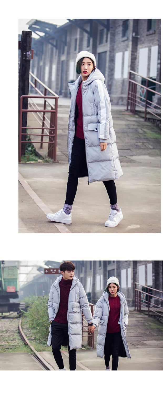 Áo khoác cotton mùa đông Phiên bản Hàn Quốc của áo khoác mỏng nam và nữ trong phần dài của đầu gối trùm xuống áo khoác cotton nam áo đôi mùa đông