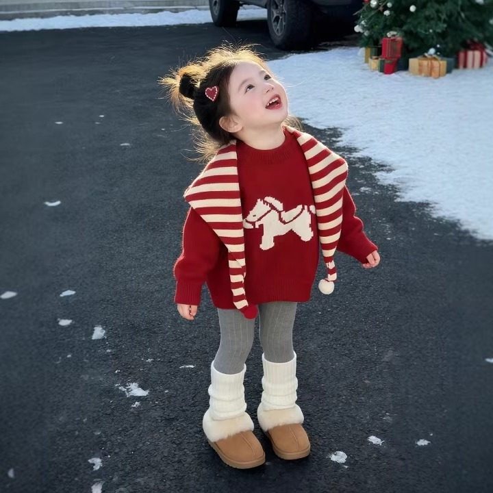 Red Cartoon Pony Sweater 2025 Winter New Style Kidsren's Christmas Round Neck Pullover Knitwear Baby Knitwear Red Cartoon Pony Sweater 2025 Winter New Style Kidsren's Christmas Round Neck Pullover Knitwear Baby Knitwear