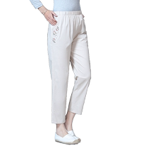 Mom pure cotton casual nine-point pants 2022 new middle-aged and elderly womens spring and autumn pants thin elastic high waist 50 years old