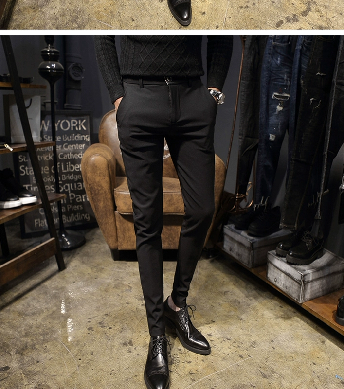 Quần tây nam hè 2019 mới giản dị quần nam đen quần mỏng nam chân quần phiên bản Hàn Quốc của xu hướng quần - Crop Jeans quần âu
