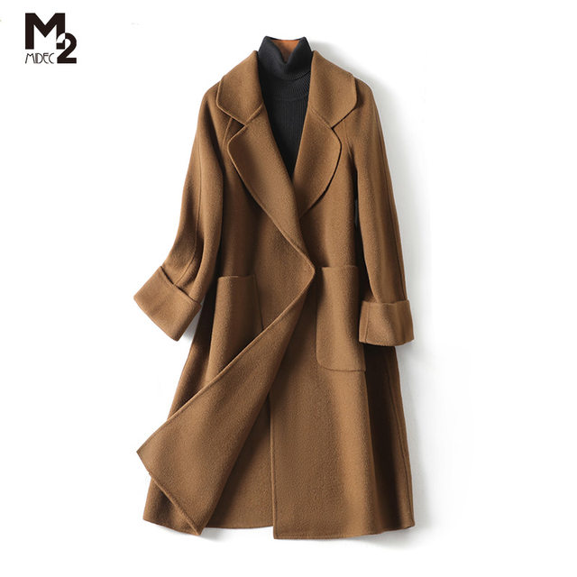 m2 ແມ່ຍິງລະດູຫນາວ 2023 woolen coat fat MM ວ່າງຂະຫນາດໃຫຍ່ແມ່ອາຍຸກາງ - ຍາວສອງດ້ານເສື້ອຂົນຂົນແກະ