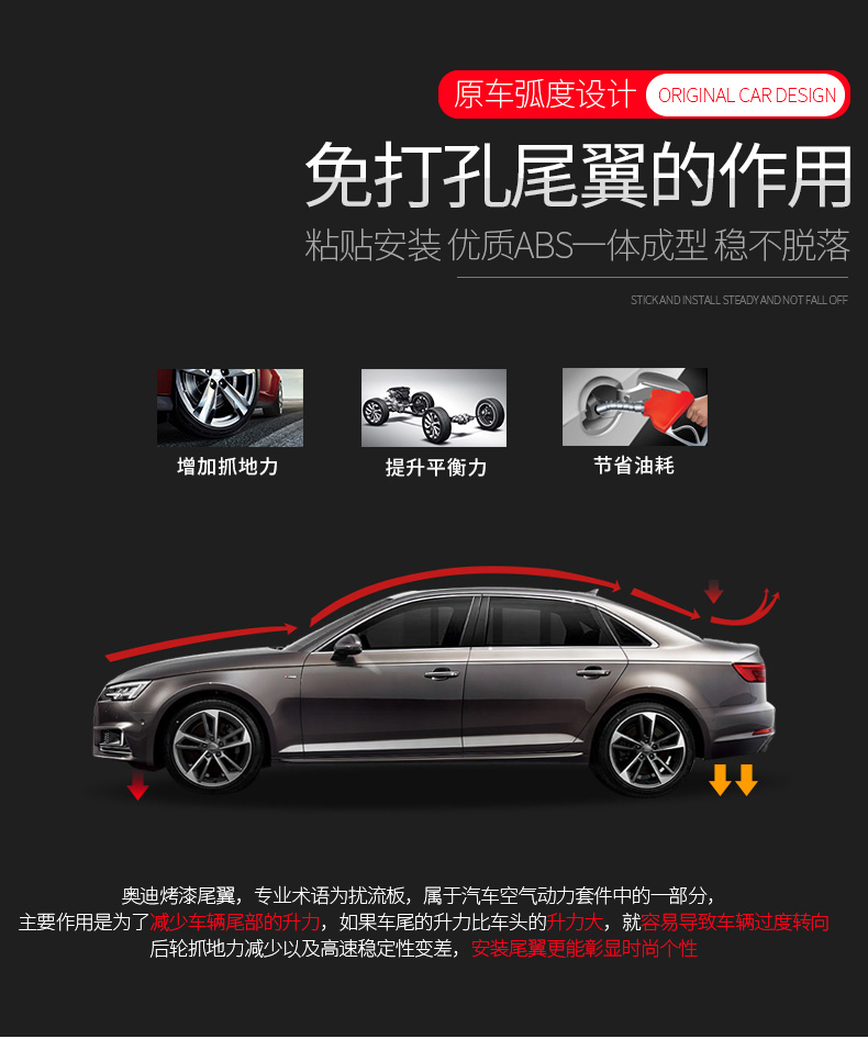 Áp dụng cho Audi mới A4L cố định đuôi gió 17 18 trang trí ngoại thất sửa đổi đuôi trang trí phụ kiện thể thao - Sopida trên Cánh gió ô tô đẹp