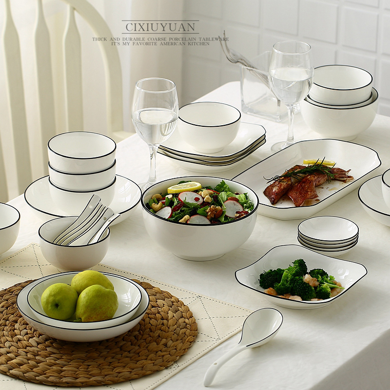 Creative black line under the glaze color dish dish dish household ceramics tableware suit dishes suit dishes dumplings plate combination