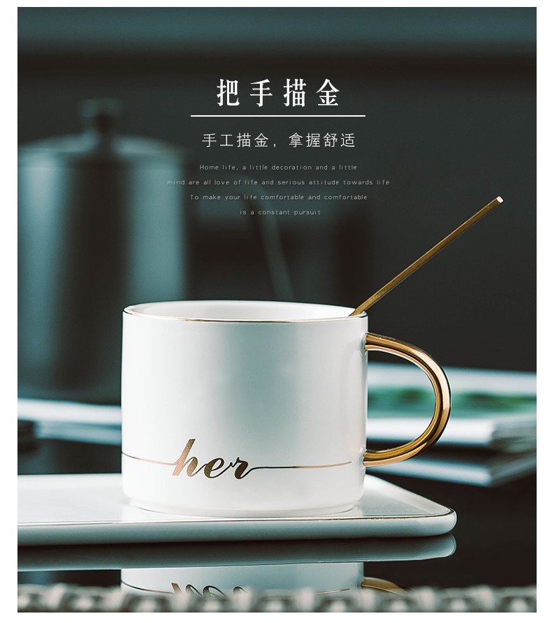 Ceramic coffee cup with small European - style key-2 luxury single spoon plate elegant contracted glass mugs Nordic ins