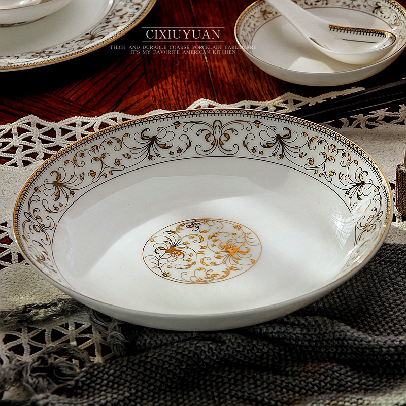 European household circular plate ceramic soup plate plate creative ipads porcelain dish dish plates dumplings deep dish fish dish