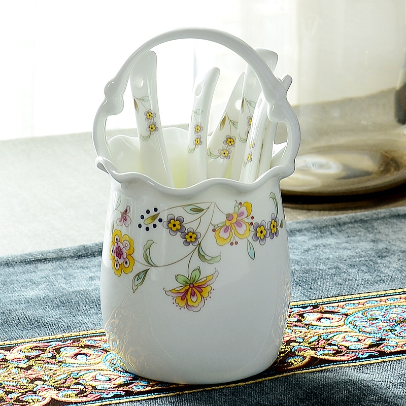 Ceramic knife and fork spoon tube chopsticks chopsticks cage receive a case tableware chopsticks barrels spoon, spoon, set the content box