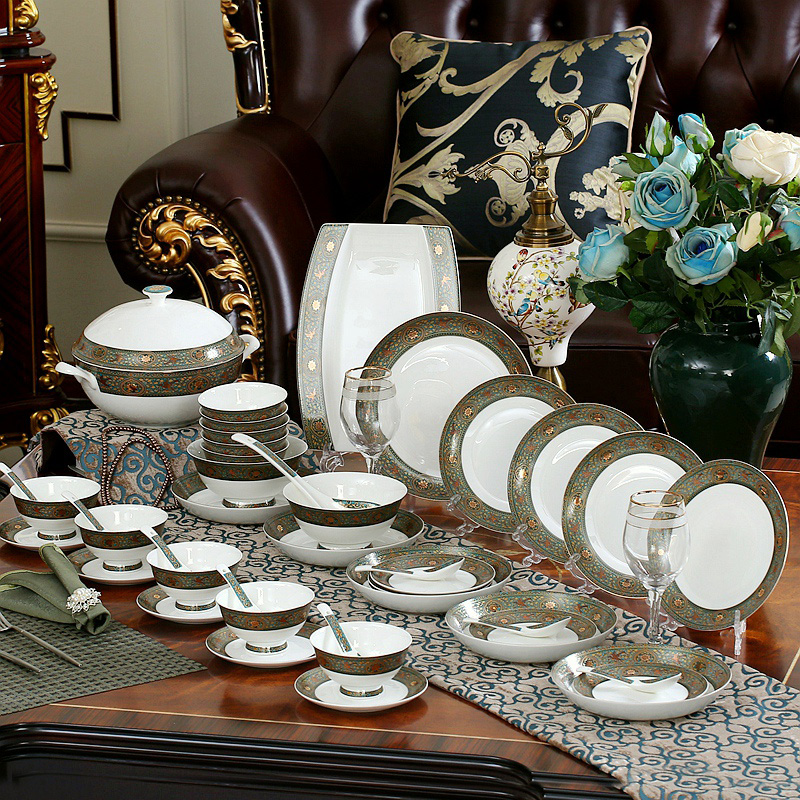 Dishes suit household Europe type style restoring ancient ways ipads porcelain tableware suit western - style square set bowl dish dish relief