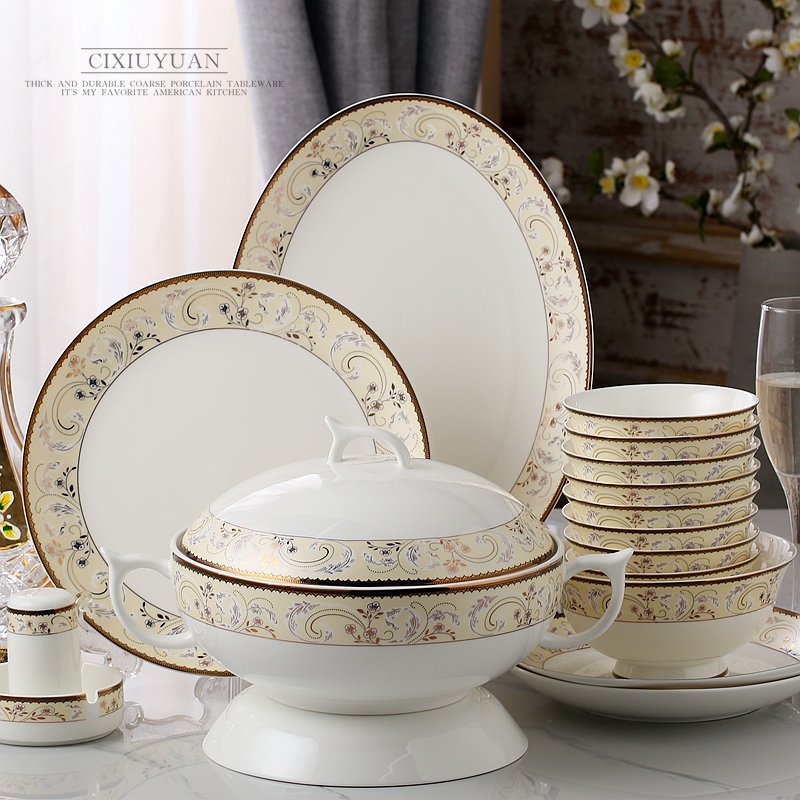 Tangshan 56 skull porcelain tableware suit dishes household of Chinese style dishes suit Chinese contracted ceramics