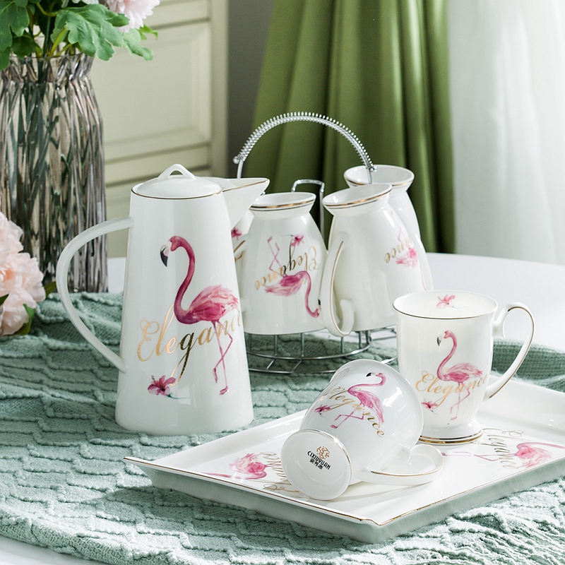 Creative modern flamingos contracted sitting room of a complete set of tea sets cool European cup household ceramic cup 6 pack