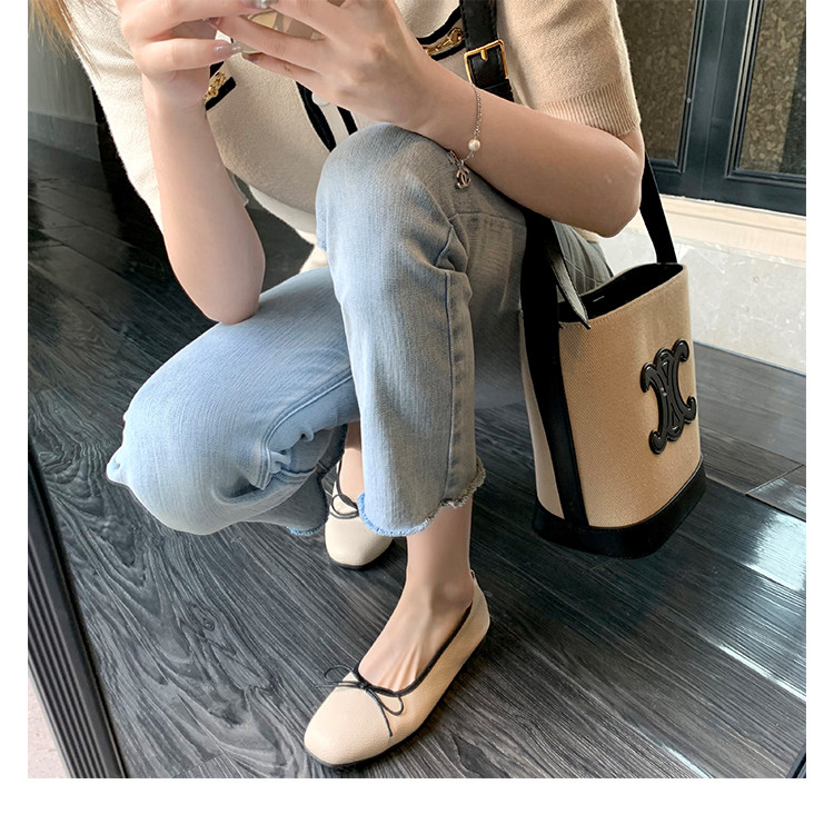 Giày búp bê nữ mũi vuông cổ nông đế bệt mềm, thắt nơ dịu dàng, chất liệu da cừu — Màu trà sữa, hàng có sẵn, Màu trắng sữa, hàng có sẵn, Màu xanh sữa, hàng có sẵn chi tiết 30