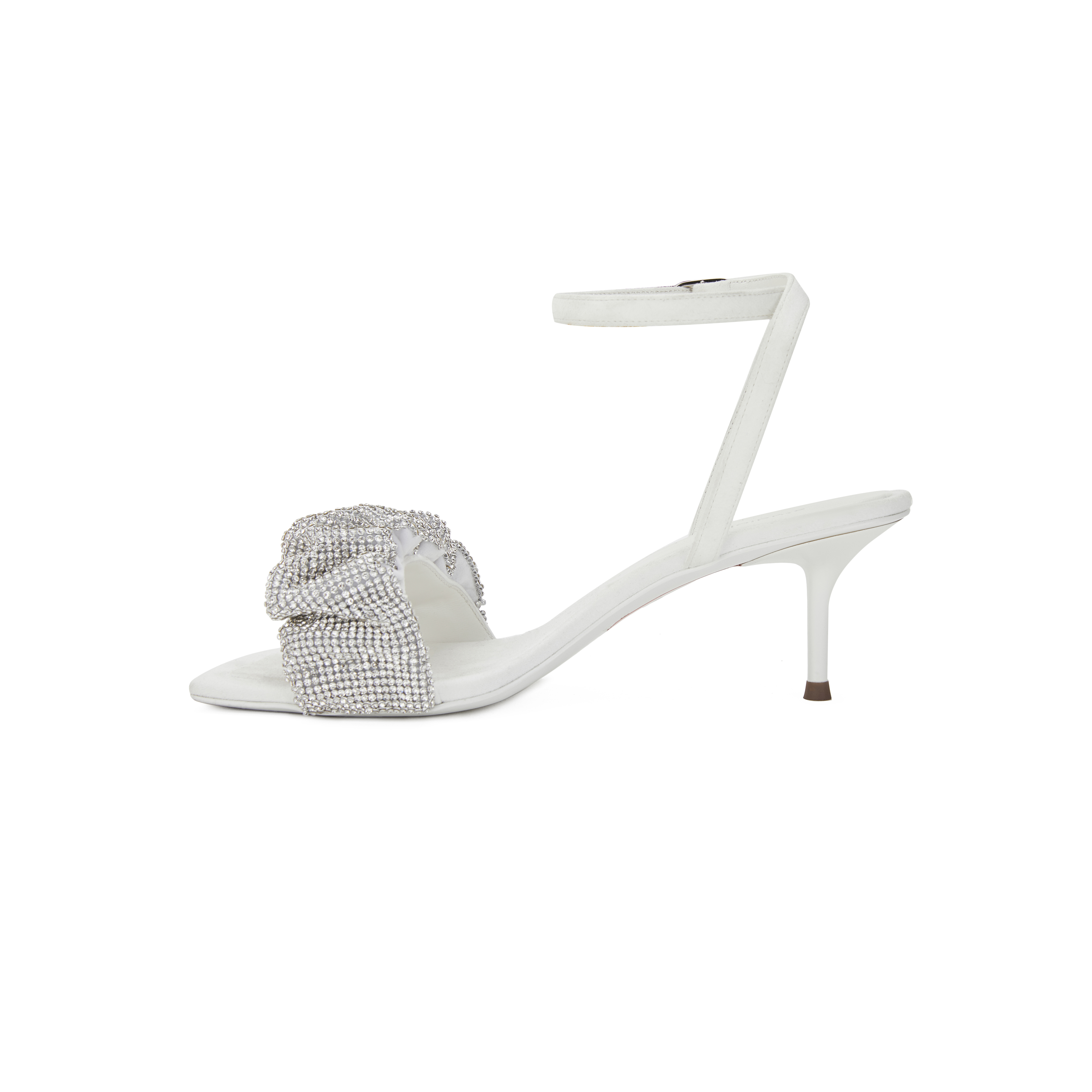 White Strap Heel (6Cm) & StockGrape mother Studiolee ~ Square head Sandals female summer Fairy wind Word band rhinestone Fine heel king high-heeled shoes