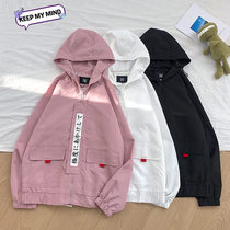 Spring and autumn ins jacket men Korean trend students loose hooded jacket Hong Kong style casual large size handsome coat