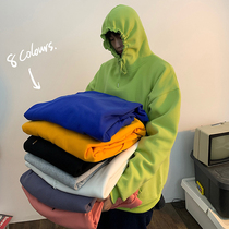 Spring and autumn mens sweater casual pullover velvet thick trend youth solid color hooded top clothing base shirt