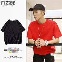 Mens short sleeve T-shirt new round neck loose clothes summer Korean trend solid color large size summer dress mens clothing
