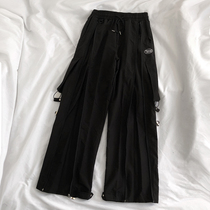 hiphop hip-hop overalls womens loose bf handsome hip-hop straight toe slim high waist wide leg pants ins tide