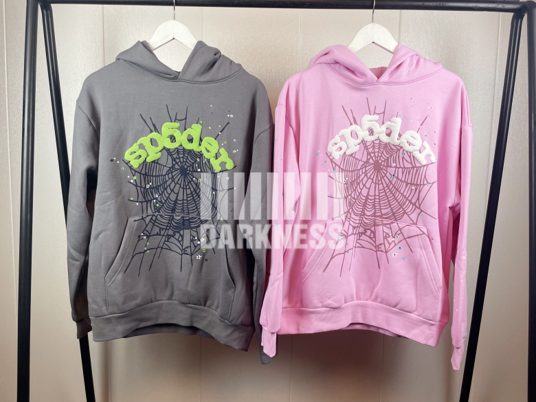 In-Stock Sp5Der Spider Web Wait Web Green Foam Logo Dark Gray Light Pink Og Trendy Hoodie Sweatshirt