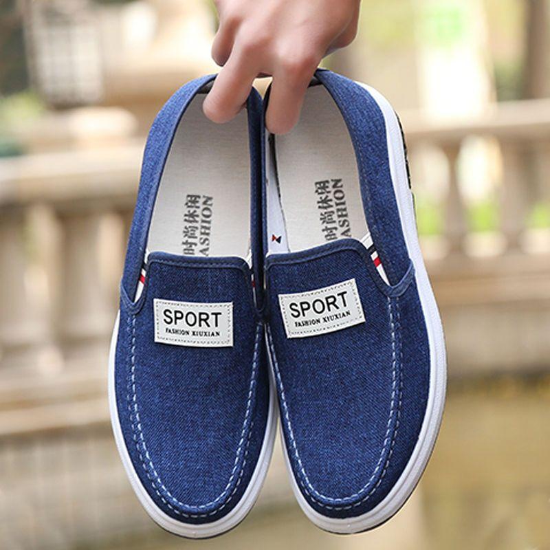 giày vải mới của nam giới giày denim vải giày của nam giới một chân giày lười biếng không trượt chịu mài mòn giày thường giày bảng