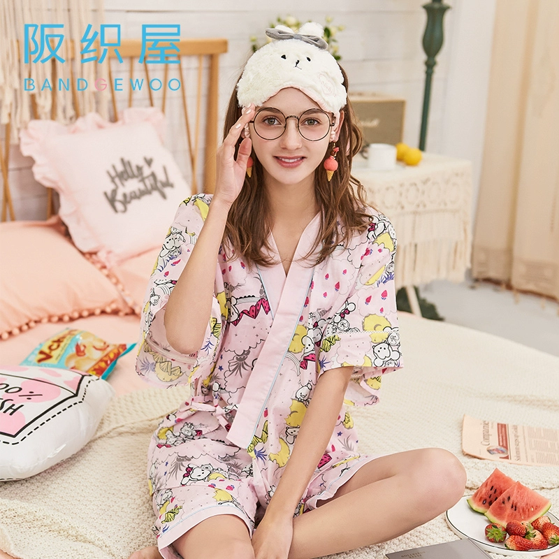 Hanamiya đồ ngủ nữ cotton Disney phim hoạt hình mùa hè Đồ ngủ hai mảnh kimono dịch vụ tại nhà nữ phù hợp với dễ thương - Nam giới