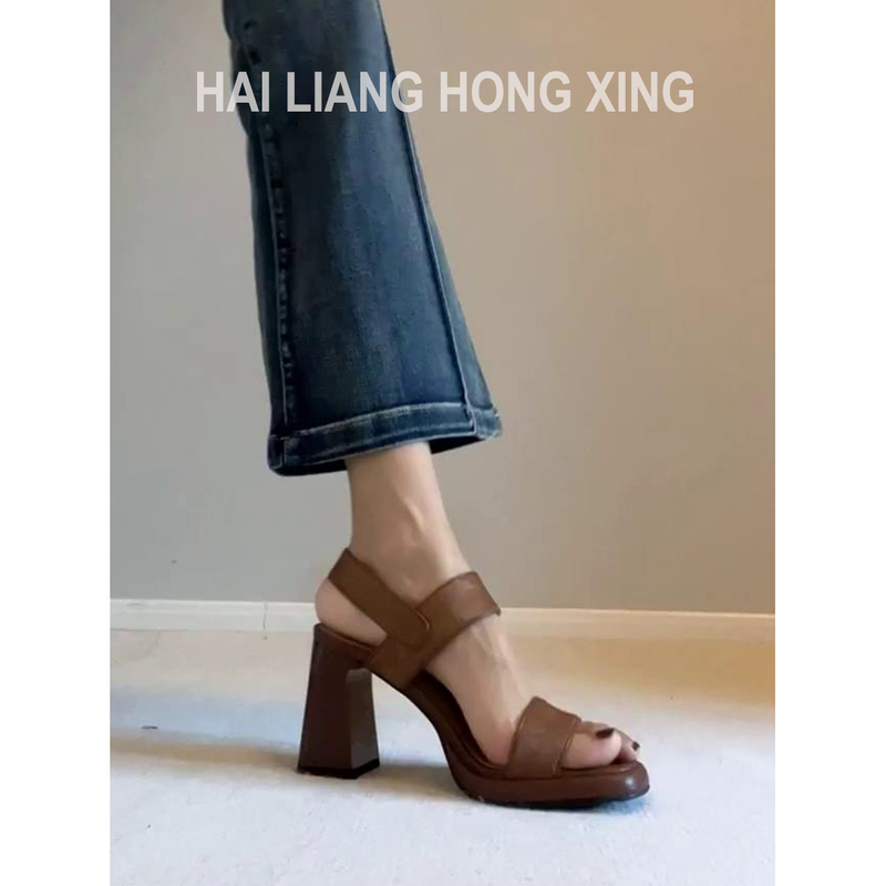 Sheepskin Version ~ French-Style Chunky Heel Sandals for Women, Summer Outerwear, Suitable for Wearing with Skirts, Open-Toe, Retro Roman Platform High Heels