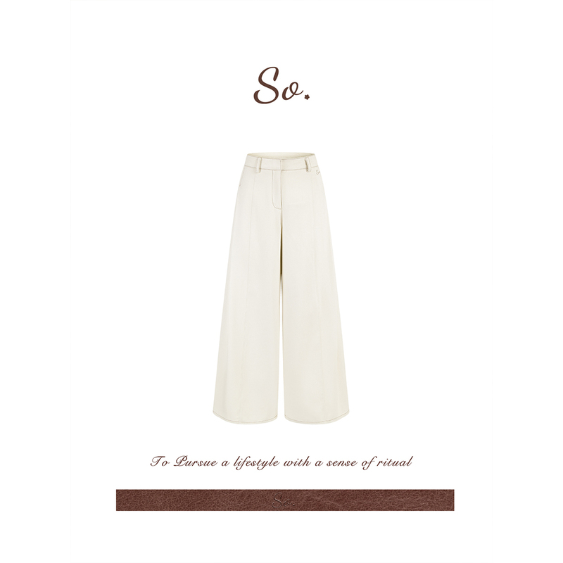 So 【You Can Match It with Anything!】 All-Season Wear, All-Cotton, Light Beige, High-Waisted, Versatile Wide-Leg Jeans