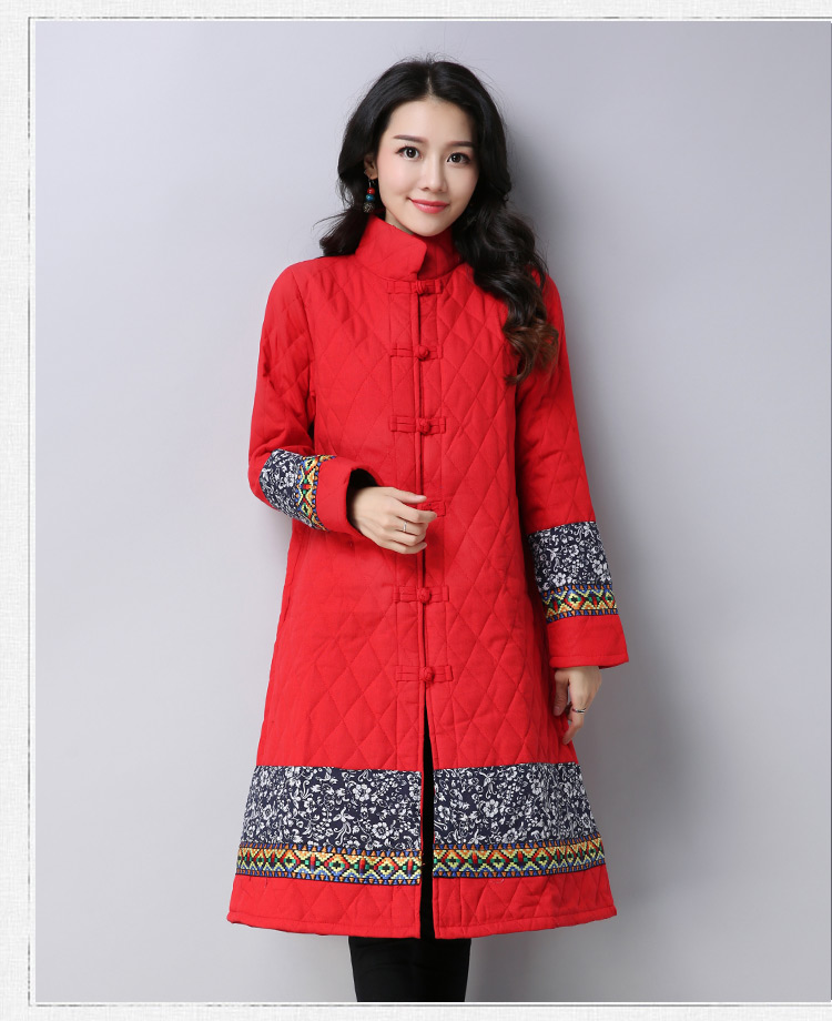 Hàng ngàn áo choàng gió quốc gia Shu dành cho nữ dài mùa đông cotton và áo khoác lanh Trung Quốc phong cách dài tay áo độn bông phụ nữ áo phao nữ đẹp
